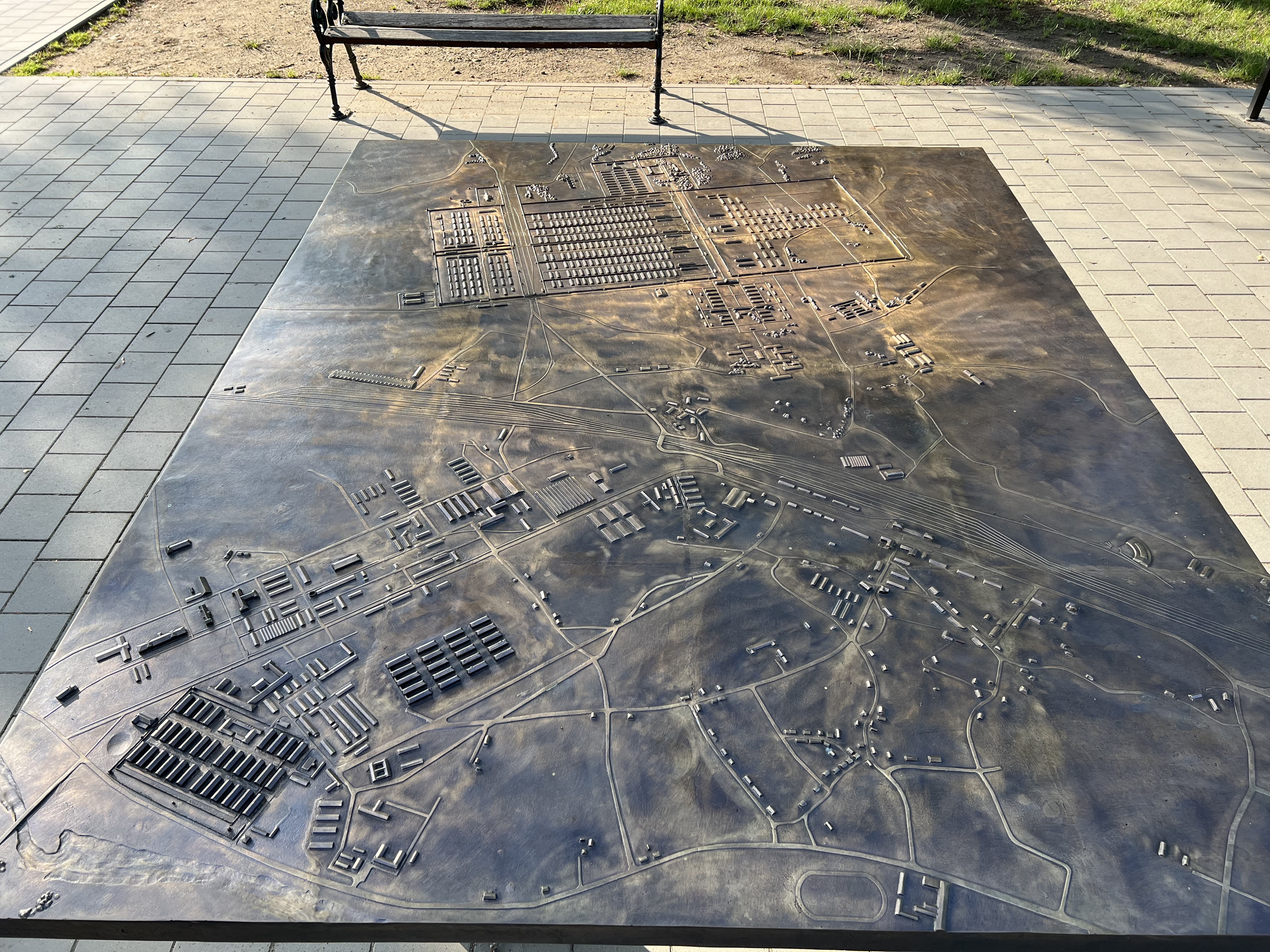 A tactile map of Auschwitz and Birkenau showing the study visit route