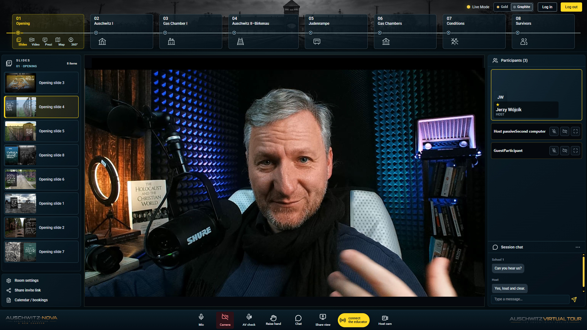 Dr. Jerzy Wójcik presenting the Auschwitz Virtual Tour from his studio